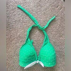 Green and White Unique Vintage Polka-Dot Bikini Top Size Medium